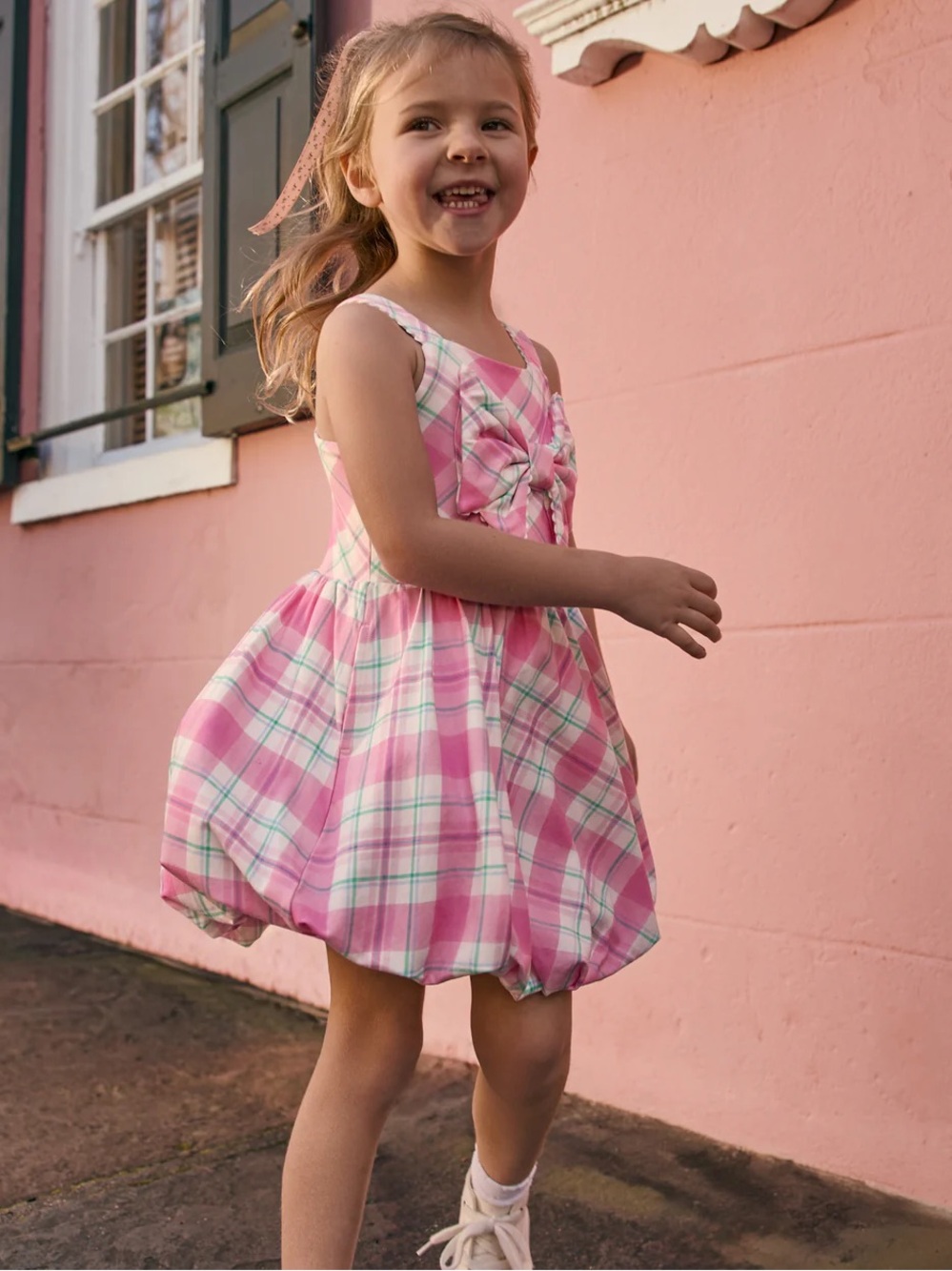 Little Sleepies Pink Plaid Bow Casual Dress - Picture 6 of 7